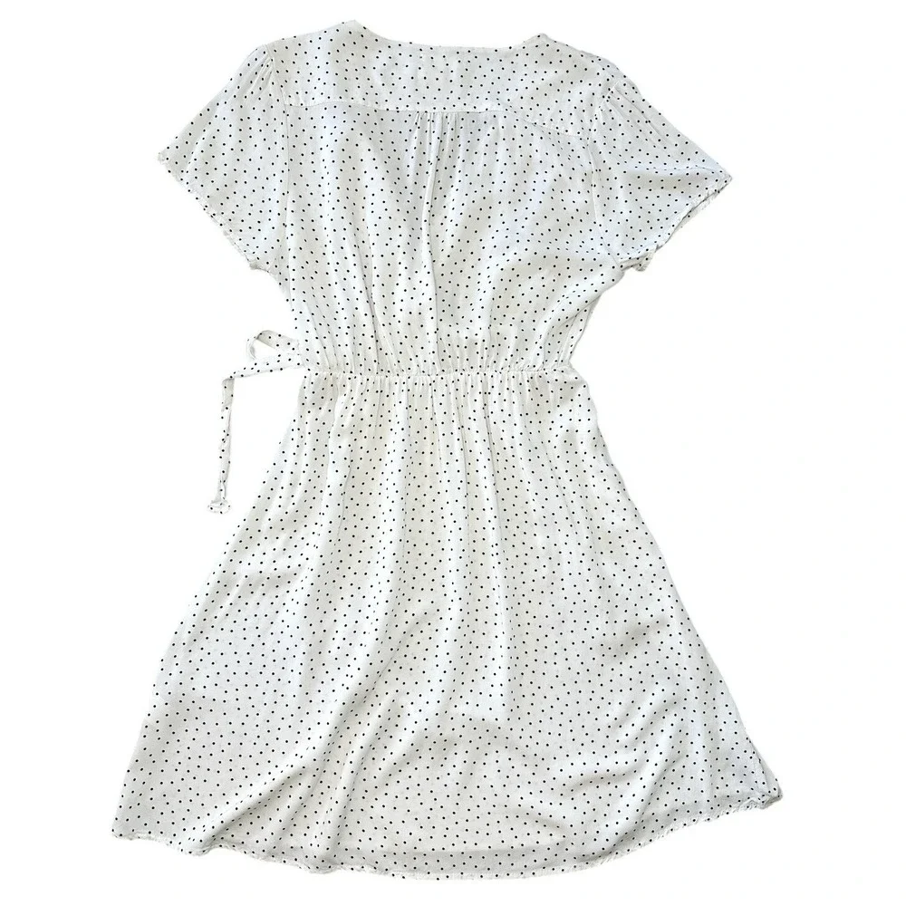 Bella Ella White Black Polka Dot Faux Wrap Dress Rayon S Summer Wedding Guest‎